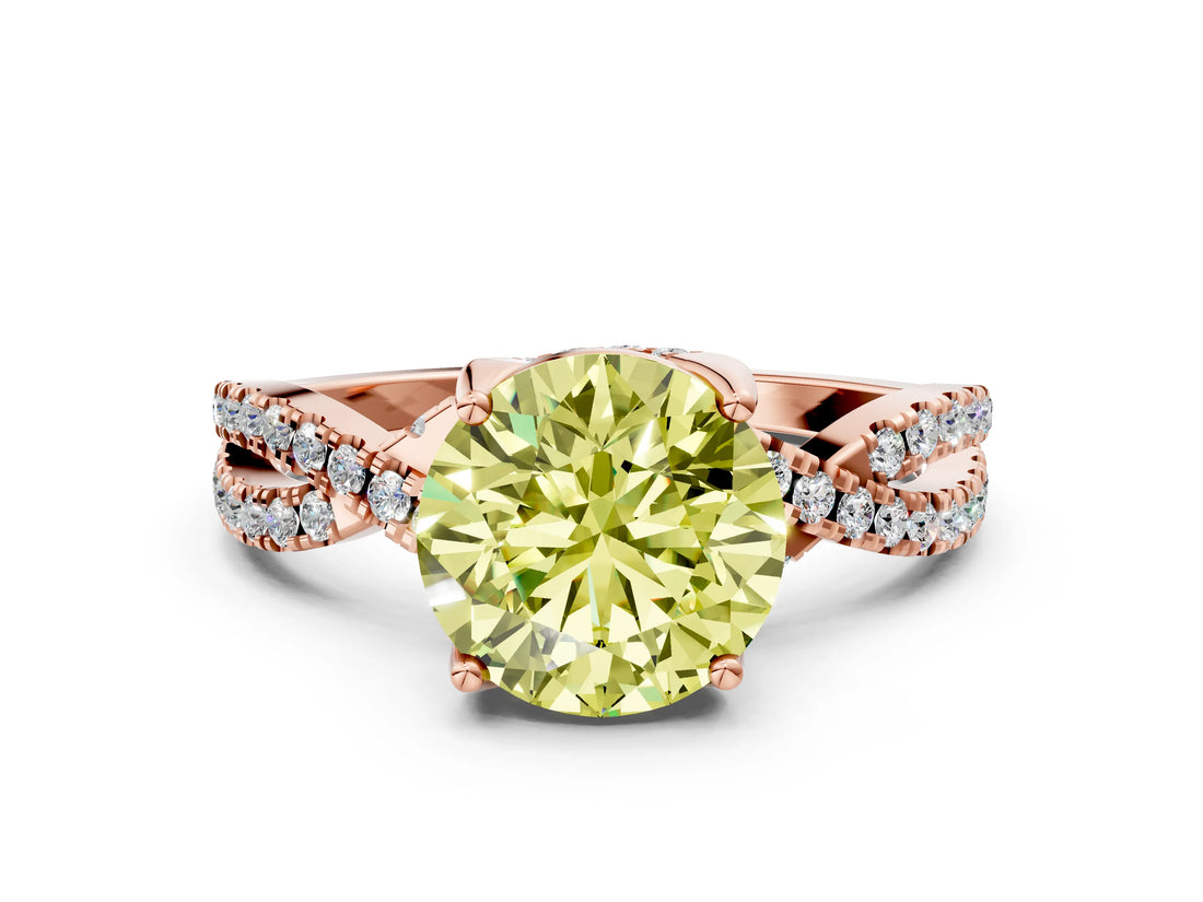 Rose gold Fancy Yellow Round Cut Solitaire Twist Pave Diamond Engagement Ring with Prong Setting_24