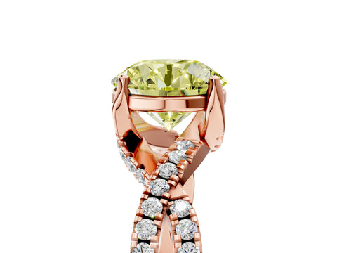 Rose gold Fancy Yellow Round Cut Solitaire Twist Pave Diamond Engagement Ring with Prong Setting_29