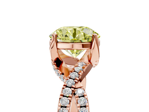 Rose gold Fancy Yellow Round Cut Solitaire Twist Pave Diamond Engagement Ring with Prong Setting_5