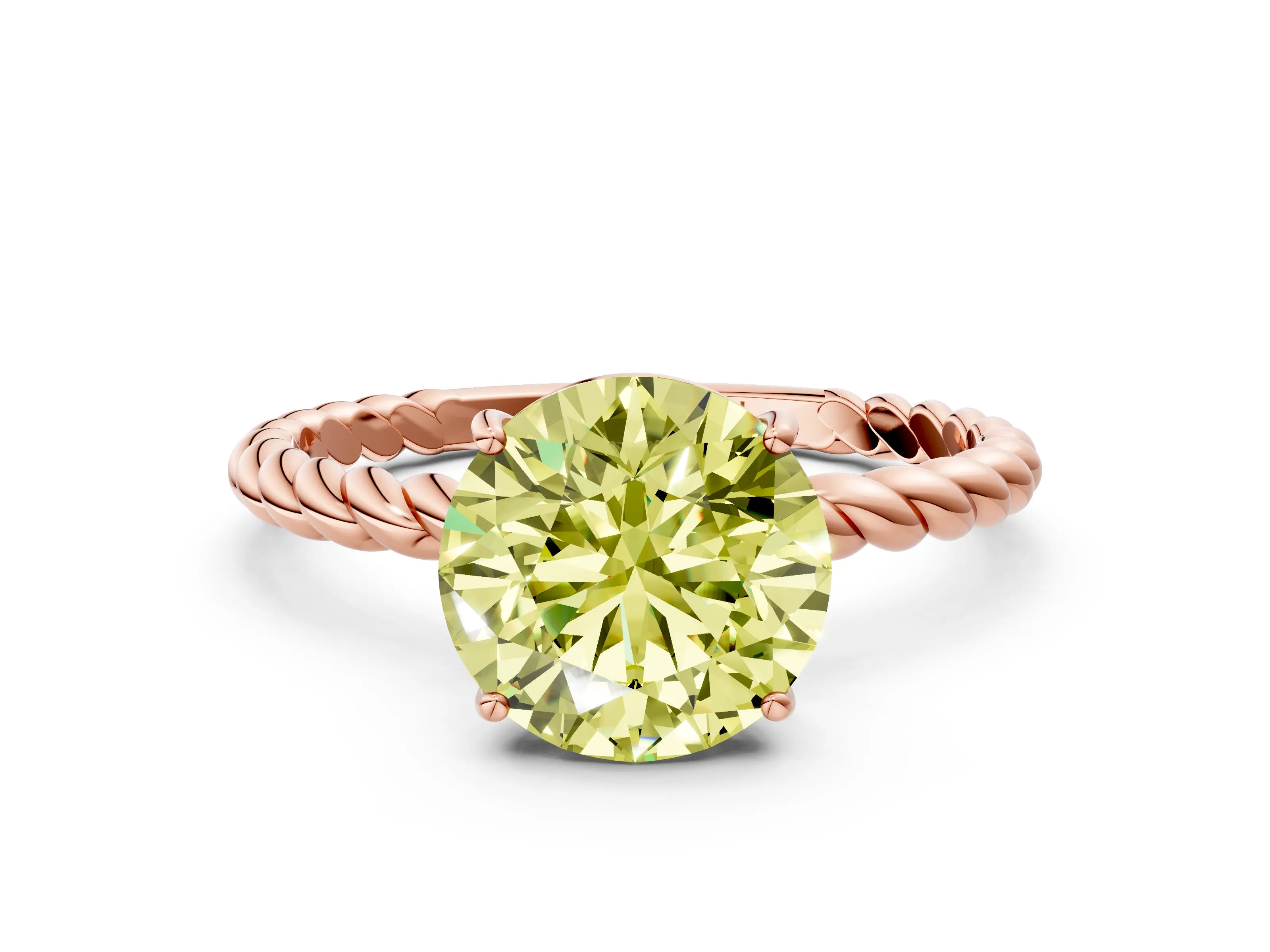 Rose gold Fancy Yellow Round Cut Solitaire Twisted Band 4-Prong Ring