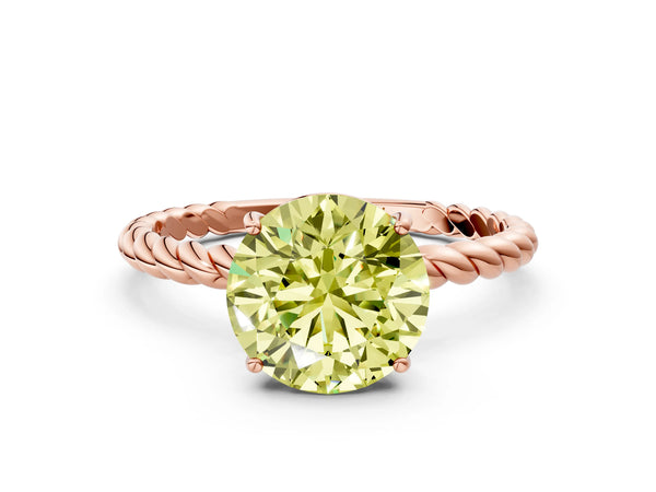 Rose gold Fancy Yellow Round Cut Solitaire Twisted Band 4-Prong Ring