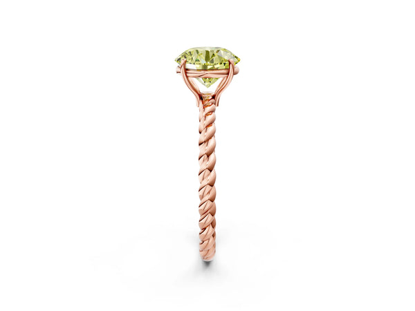 Rose gold Fancy Yellow Round Cut Solitaire Twisted Band 4-Prong Ring