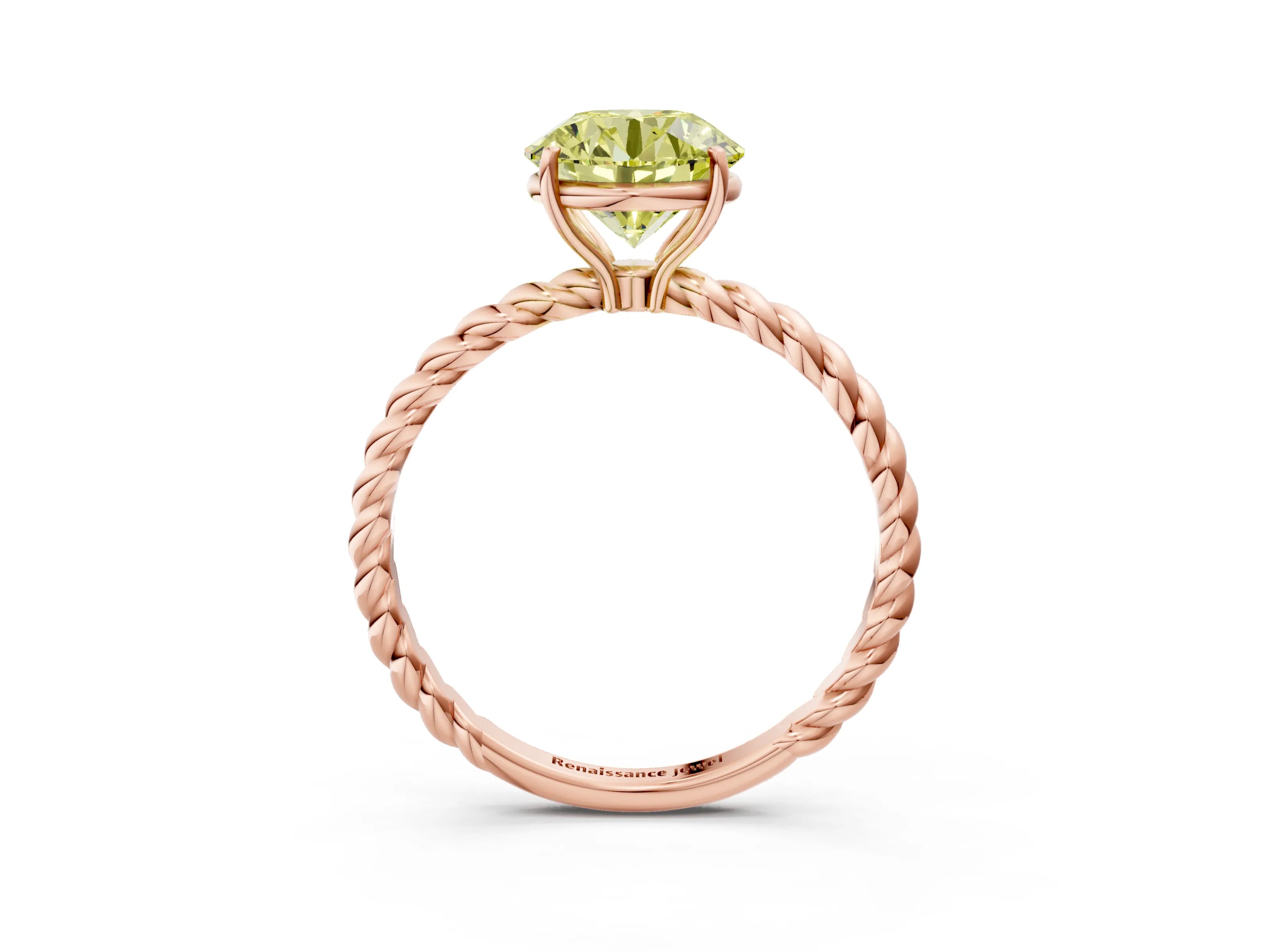 Rose gold Fancy Yellow Round Cut Solitaire Twisted Band 4-Prong Ring_3