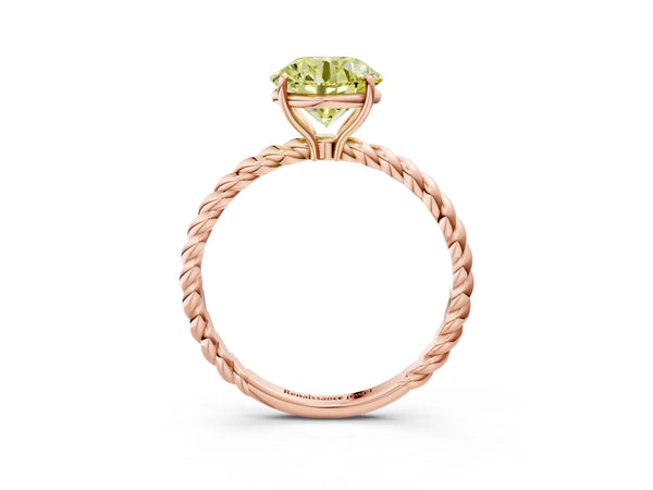 Rose gold Fancy Yellow Round Cut Solitaire Twisted Band 4-Prong Ring