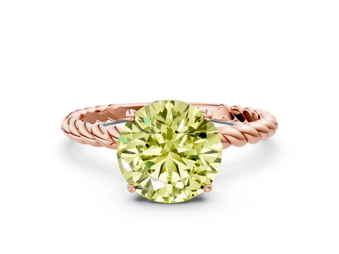 Rose gold Fancy Yellow Round Cut Solitaire Twisted Band 4-Prong Ring