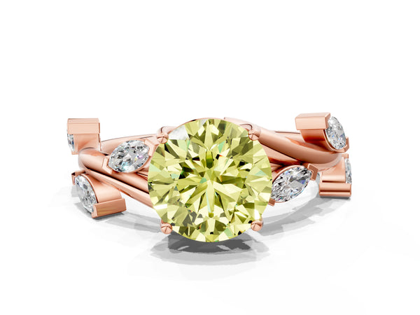 Rose gold Fancy Yellow Round Cut Solitaire Twisted Band Marquise Accent Prong Setting Ring