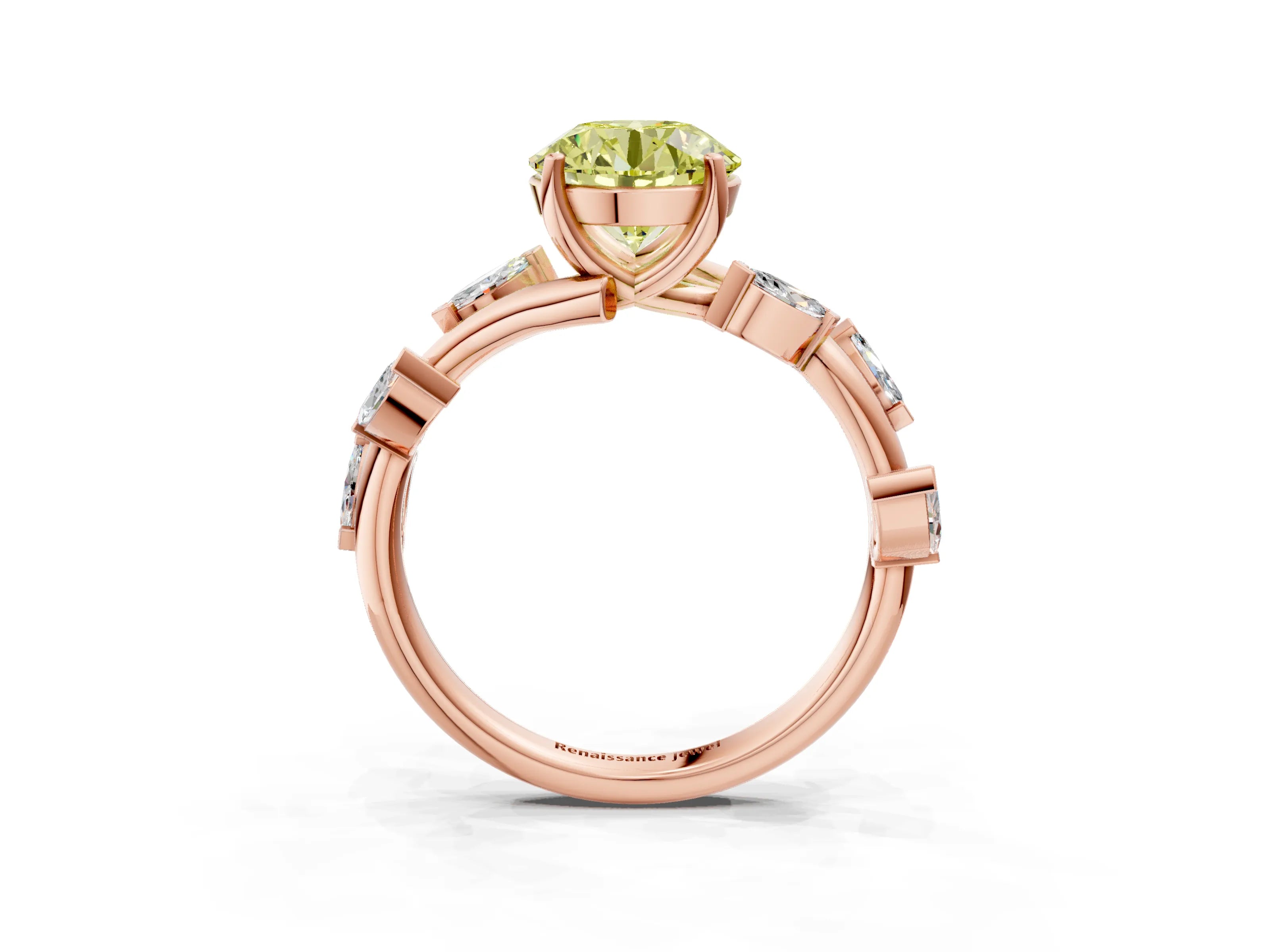 Rose gold Fancy Yellow Round Cut Solitaire Twisted Band Marquise Accent Prong Setting Ring_15
