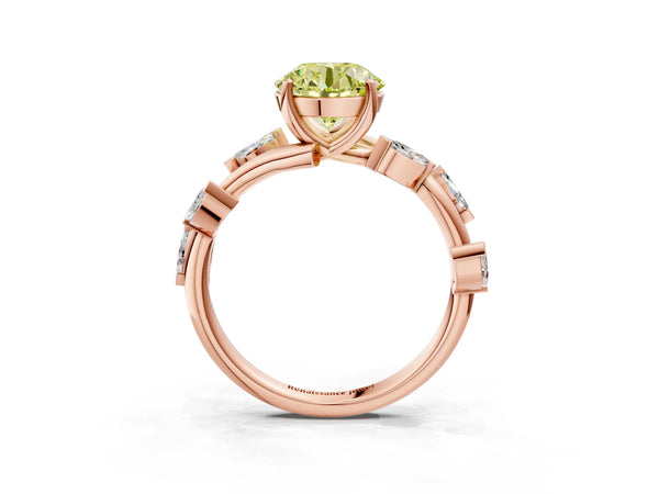 Rose gold Fancy Yellow Round Cut Solitaire Twisted Band Marquise Accent Prong Setting Ring