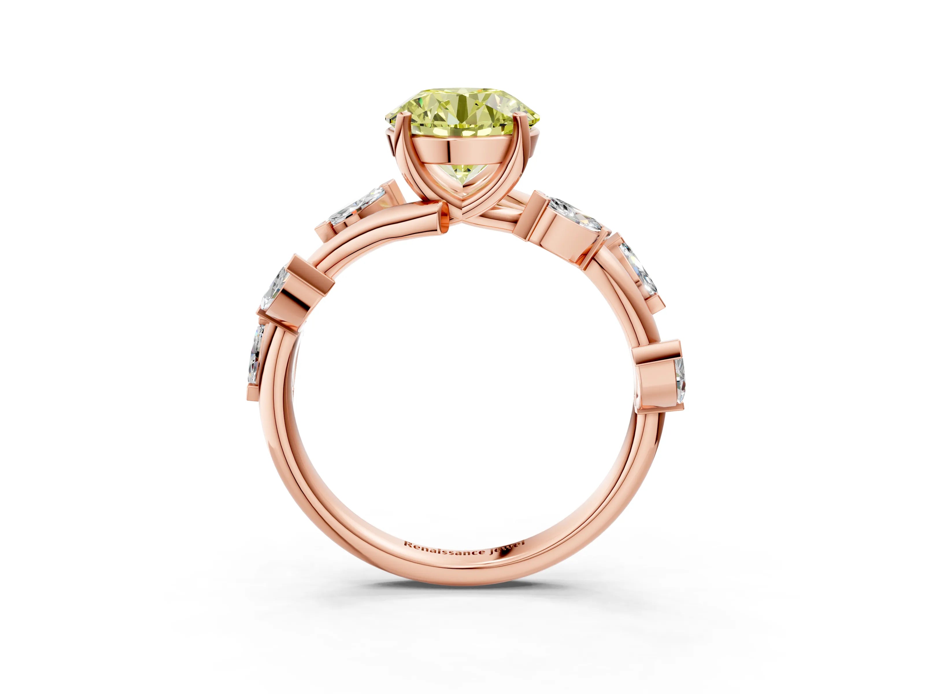 Rose gold Fancy Yellow Round Cut Solitaire Twisted Band Marquise Accent Prong Setting Ring_3