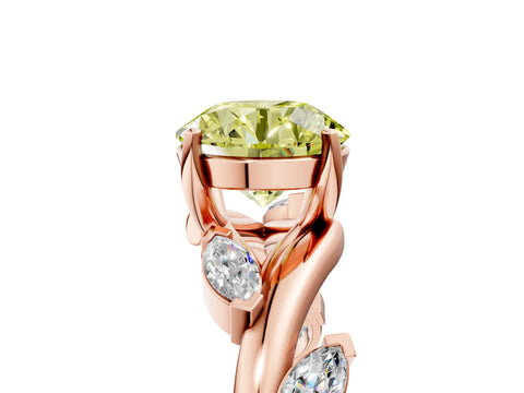 Rose gold Fancy Yellow Round Cut Solitaire Twisted Band Marquise Accent Prong Setting Ring_5