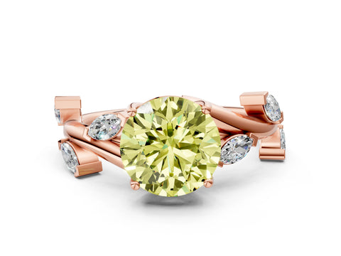 Rose gold Fancy Yellow Round Cut Solitaire Twisted Band Marquise Accent Prong Setting Ring
