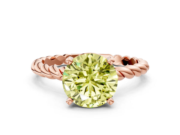 Rose gold Fancy Yellow Round  Cut Solitaire Twisted Band with Four-Prong Setting