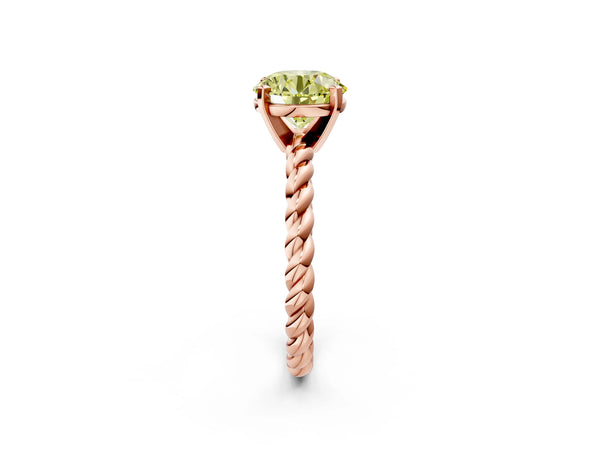 Rose gold Fancy Yellow Round  Cut Solitaire Twisted Band with Four-Prong Setting