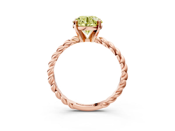 Rose gold Fancy Yellow Round  Cut Solitaire Twisted Band with Four-Prong Setting