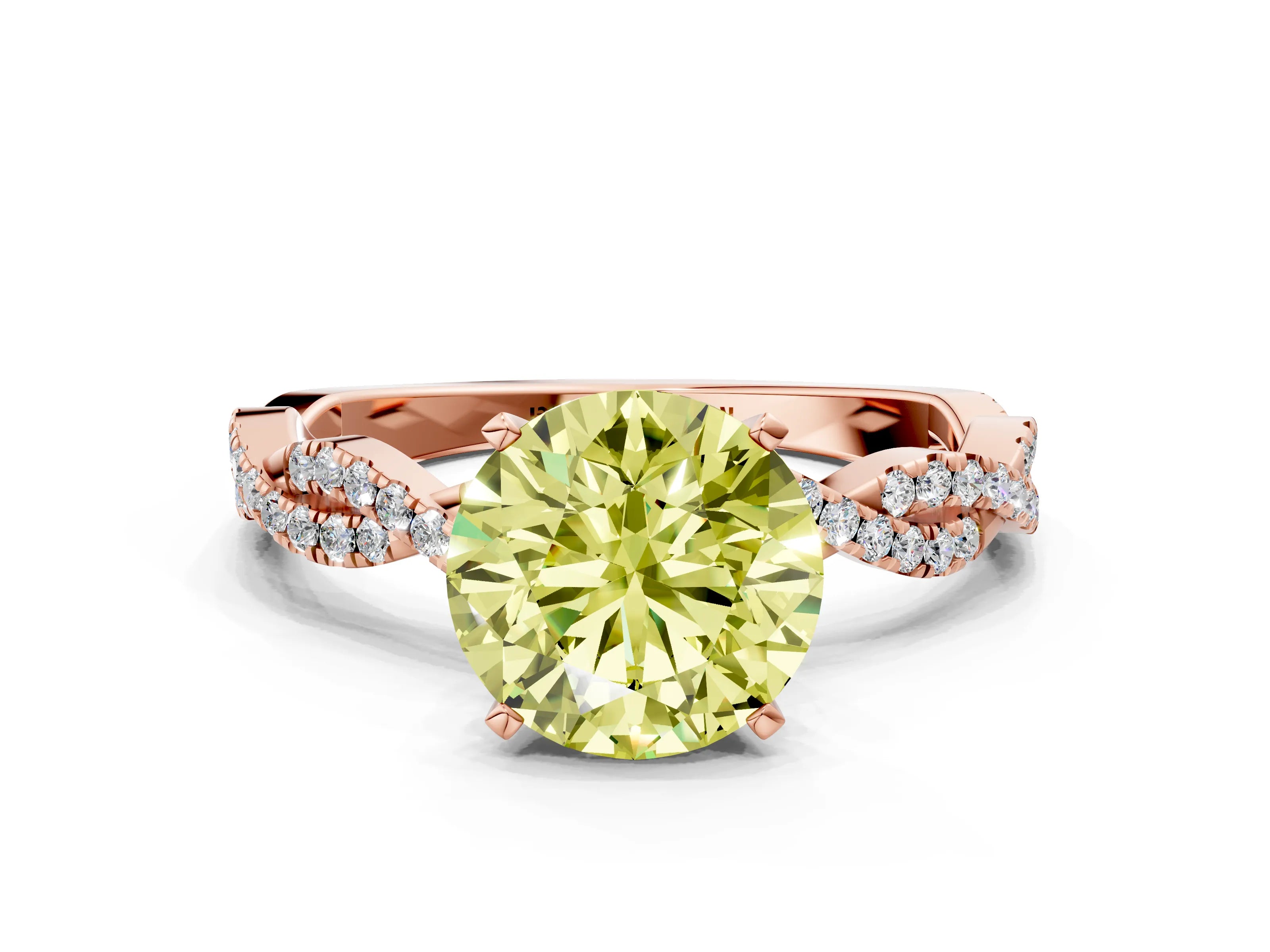 Rose gold Fancy Yellow Round Cut Solitaire Twisted Pave Band with Four-Prong Setting_3