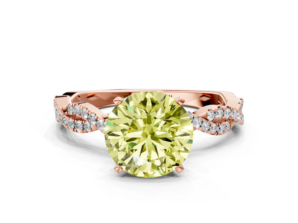 Rose gold Fancy Yellow Round Cut Solitaire Twisted Pave Band with Four-Prong Setting
