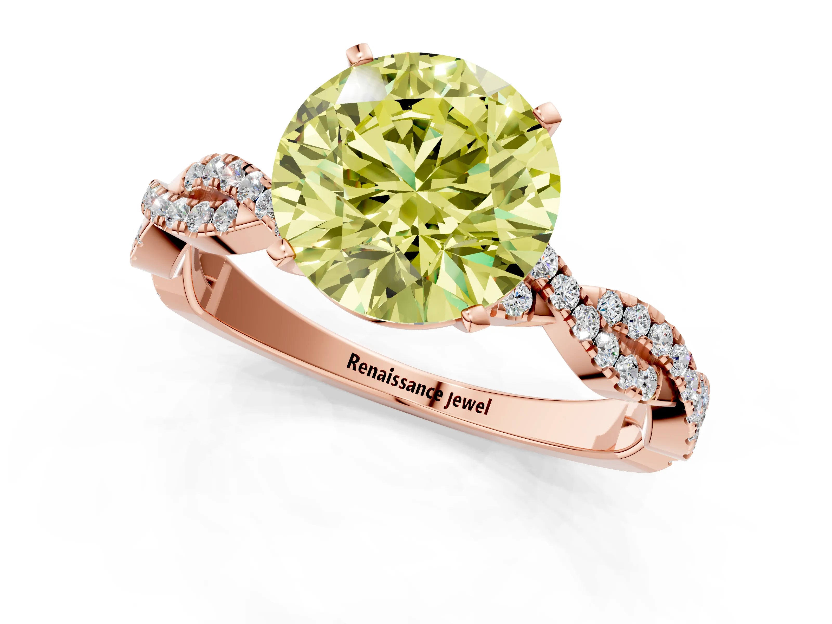 Rose gold Fancy Yellow Round Cut Solitaire Twisted Pave Band with Four-Prong Setting_4
