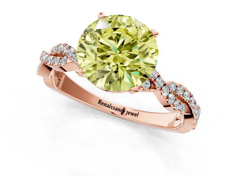 Rose gold Fancy Yellow Round Cut Solitaire Twisted Pave Band with Four-Prong Setting_4