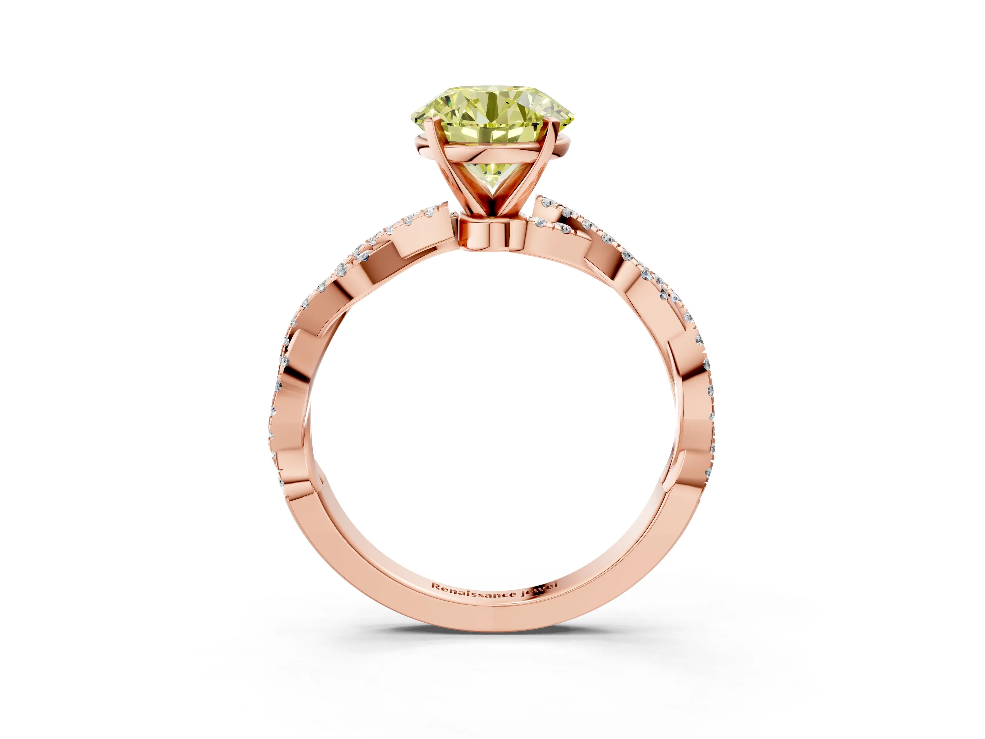 Rose gold Fancy Yellow Round Cut Solitaire Twisted Pave Band with Four-Prong Setting_6