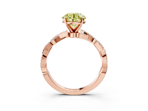 Rose gold Fancy Yellow Round Cut Solitaire Twisted Pave Band with Four-Prong Setting