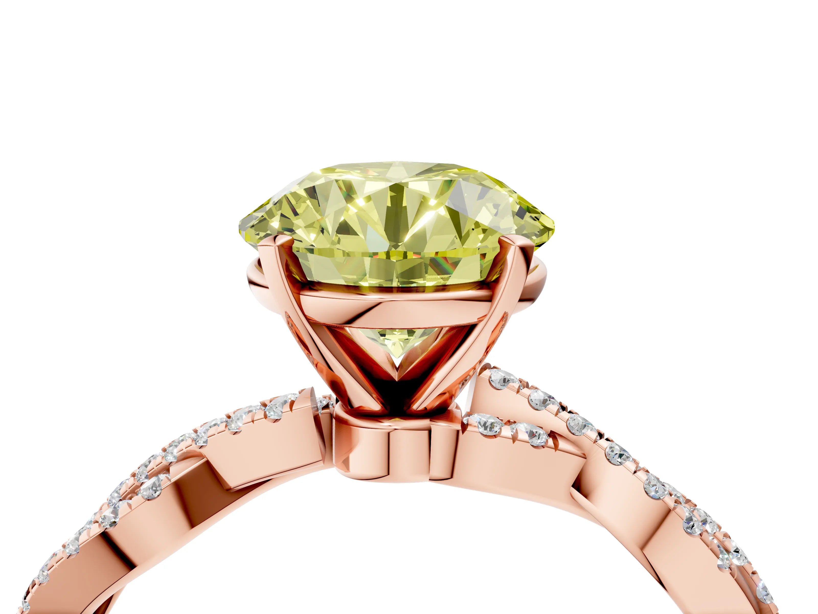 Rose gold Fancy Yellow Round Cut Solitaire Twisted Pave Band with Four-Prong Setting_7
