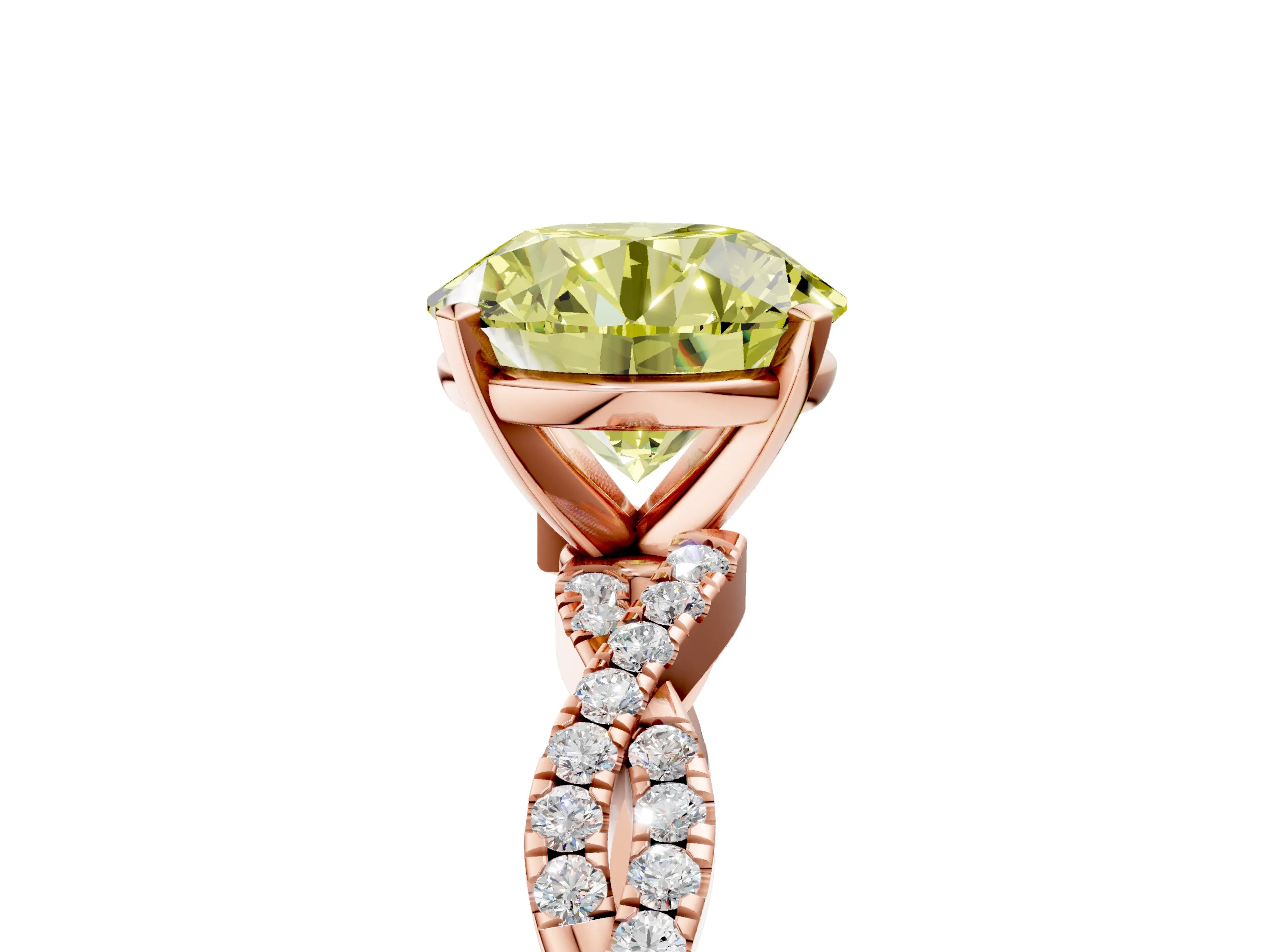 Rose gold Fancy Yellow Round Cut Solitaire Twisted Pave Band with Four-Prong Setting_8