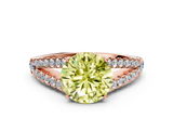 Rose gold Fancy Yellow Round  Cut Split Shank Pave Diamond Engagement Ring with Four-Prong Setting