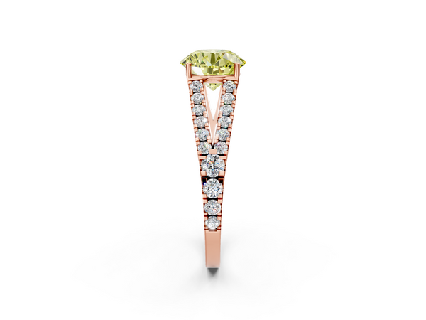 Rose gold Fancy Yellow Round  Cut Split Shank Pave Diamond Engagement Ring with Four-Prong Setting