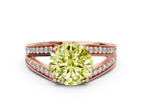 Rose gold Fancy Yellow Round  Cut Split Shank Pave Diamond Ring with Four-Prong Setting