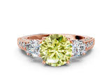 Rose gold Fancy Yellow Round Cut Three-Stone Diamond Ring with Pavé Band and Four-Prong Setting