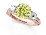 Rose gold Fancy Yellow Round Cut Three-Stone Diamond Ring with Pavé Band and Four-Prong Setting_1