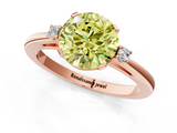 Rose gold Fancy Yellow Round  Cut Three-Stone Solitaire Ring with Round Accent Diamonds and Four-Prong Setting_1