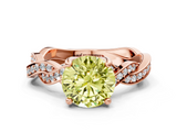 Rose gold Fancy Yellow Round  Cut Twisted Pavé Band Solitaire Ring with Four-Prong Setting