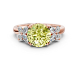 Rose gold Fancy Yellow Round  Diamond Floral Cluster Ring with Solitaire Band and Prong Setting