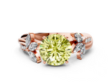 Rose gold Fancy Yellow Round  Diamond Floral Vine Solitaire Engagement Ring