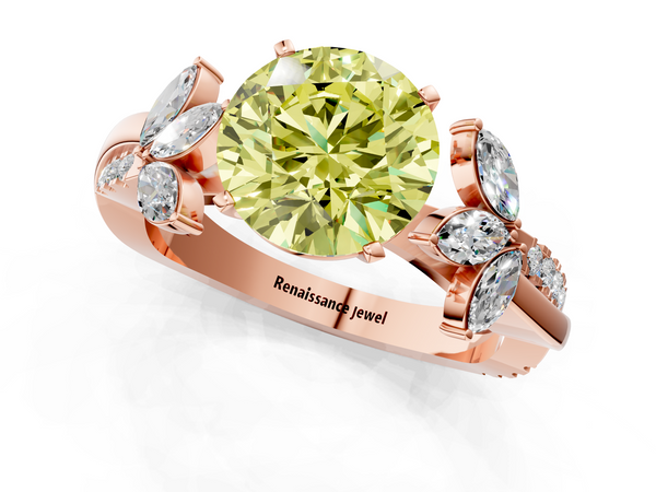 Rose gold Fancy Yellow Round  Diamond Floral Vine Solitaire Engagement Ring