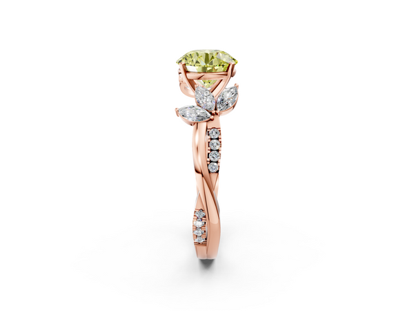 Rose gold Fancy Yellow Round  Diamond Floral Vine Solitaire Engagement Ring