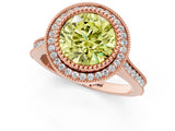 Rose gold Fancy Yellow Round  Diamond Halo Ring with Milgrain Frame and Pavé Band 1