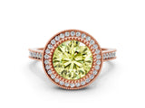 Rose gold Fancy Yellow Round  Diamond Halo Ring with Milgrain Frame and Pavé Band