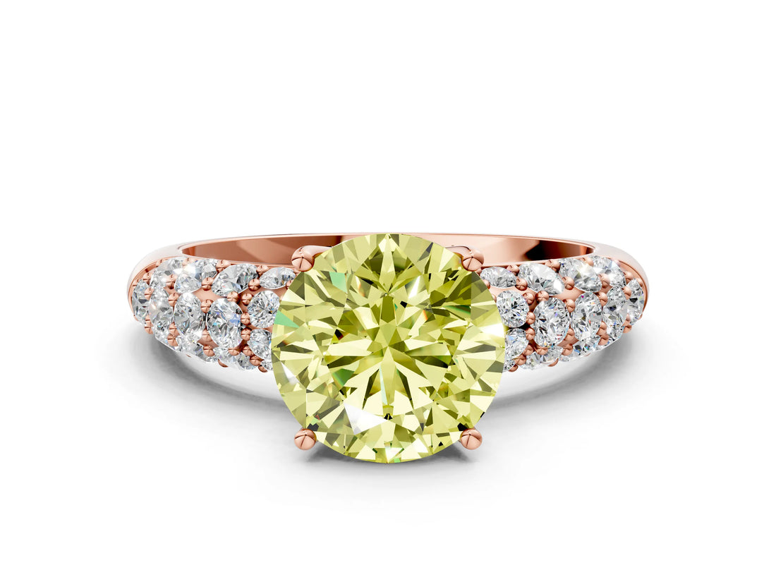 Rose gold Fancy Yellow Round  Diamond Pavé Band Solitaire Ring with Four-Prong Setting_54