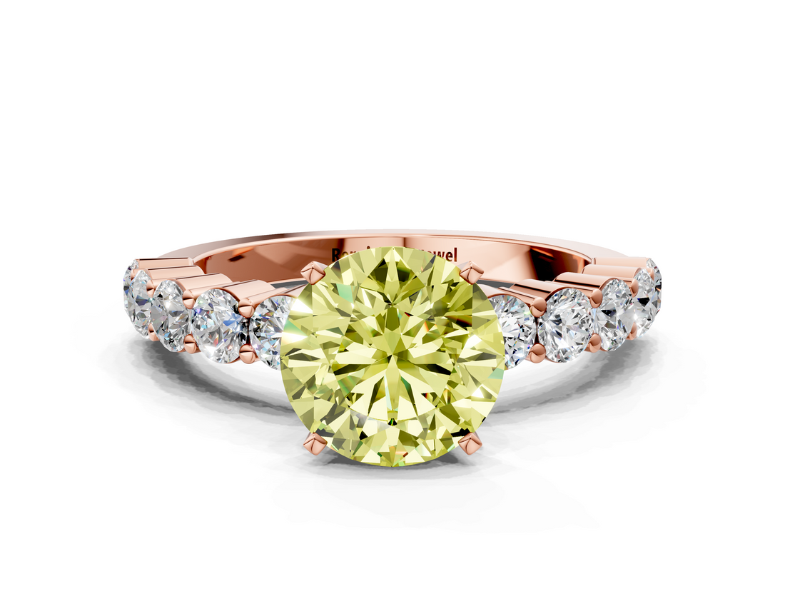 Rose gold Fancy Yellow Round  Diamond Pavé Band Solitaire with Four-Prong Setting