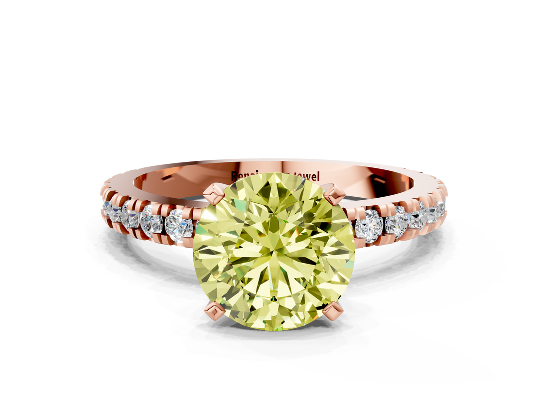 Rose gold Fancy Yellow Round  Diamond Pavé Band Solitaire with Four-Prong Setting