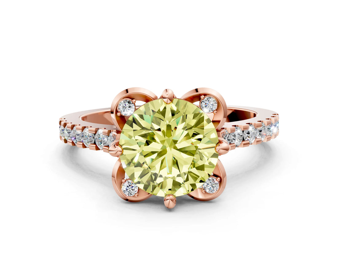 Rose gold Fancy Yellow Round  Diamond Pave Band with Floral Prong Setting_27
