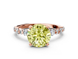 Rose gold Fancy Yellow Round  Diamond Prong Set Engagement Ring with Pave Band