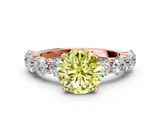 Rose gold Fancy Yellow Round  Diamond Prong Setting with Side Stones on a Pave Band