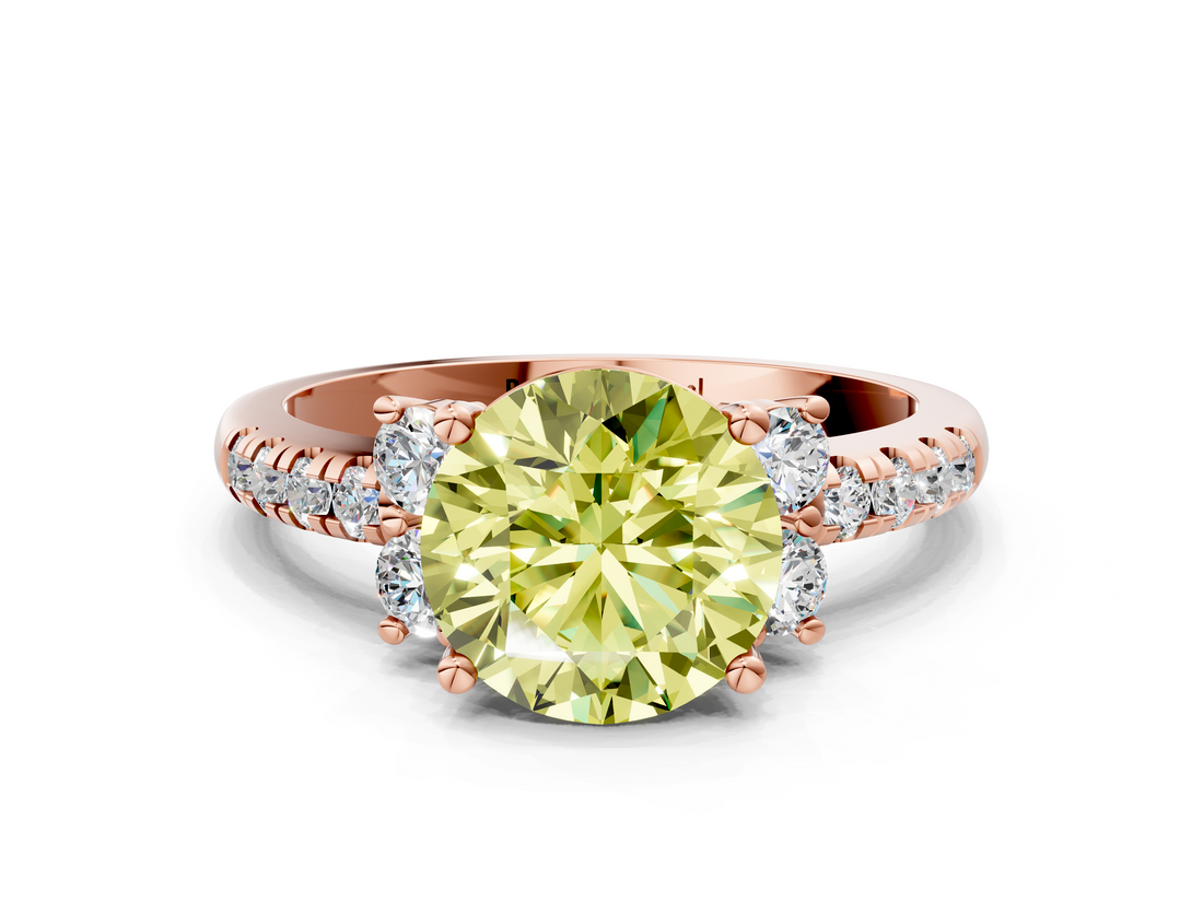 Rose gold Fancy Yellow Round  Diamond Three-Stone Pave Band with Four-Prong Setting