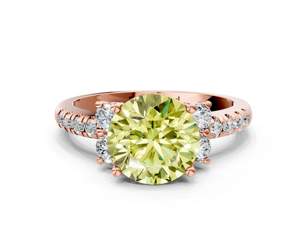 Rose gold Fancy Yellow Round  Diamond Three-Stone Pave Band with Four-Prong Setting