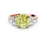 Rose gold Fancy Yellow Round  Diamond Three-Stone Ring with Trapezoid Side Stones and Prong Setting