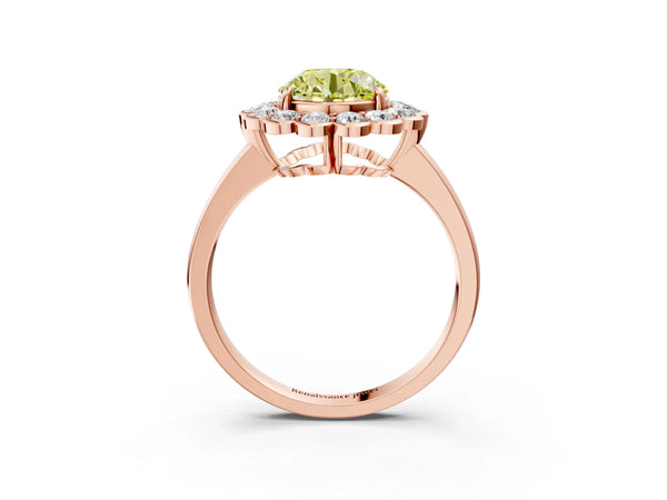 Rose gold Fancy Yellow Round  Halo Cluster Diamond Engagement Ring with Solitaire Band and Prong Setting