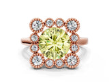 Rose gold Fancy Yellow Round  Halo Diamond Cluster Engagement Ring with Milgrain Bezel Setting and Solitaire Band_63